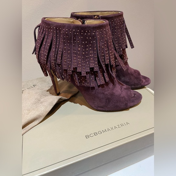 BCBG Maxazria Bordeaux fringe open toe booties size 8 - Picture 2 of 11